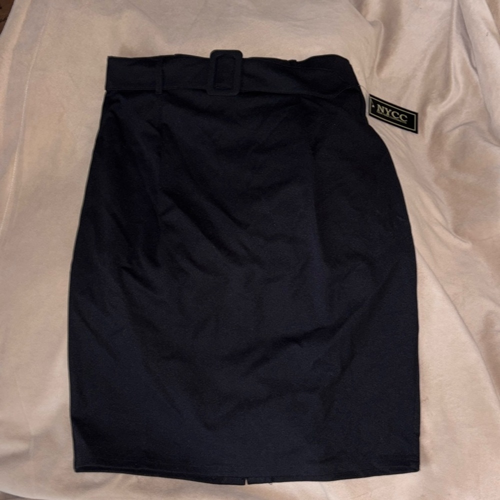 Long black polyester, spandex skirt.